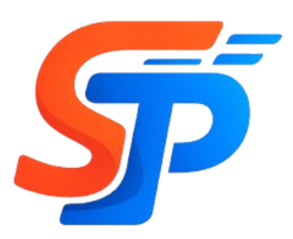 Small Text Pro logo featuring stylized blue 'S' and red 'P' letters with motion lines