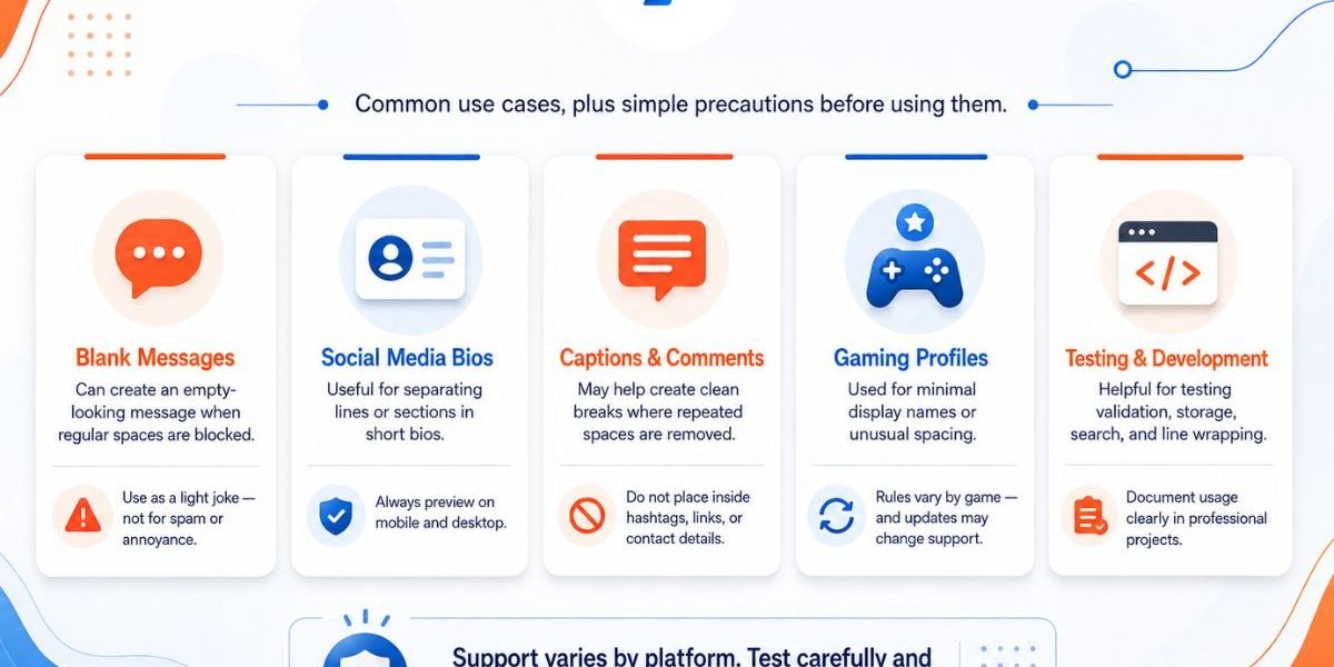Graphic showing common platforms and use cases for invisible text, including social media profiles, messaging apps, and gaming usernames.